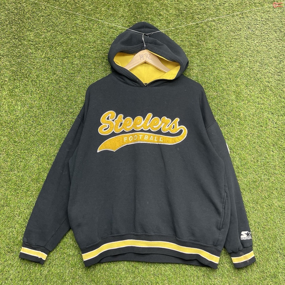Vintage Pittsburgh Steelers Starter Hoodie Mens XL Black Pullover Casual Sports